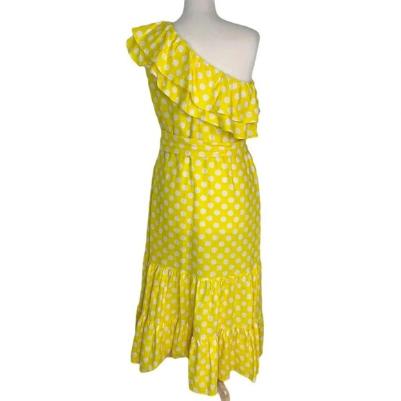 Lisa Marie Hernandez Linen Blend Polka Dot Ruffle Dress Yellow Size XS NWT - Picture 13 of 15